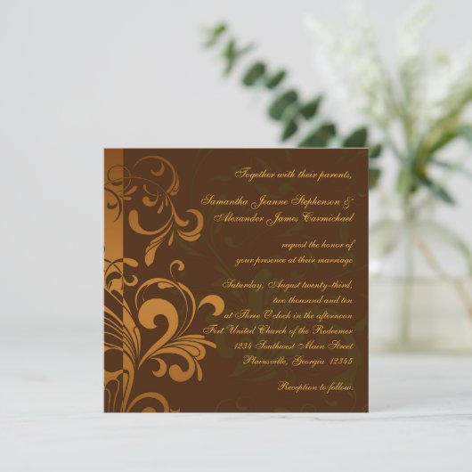 Chestnut bruin goud/groene zwijn bruiloft kaart (Staand voorkant)