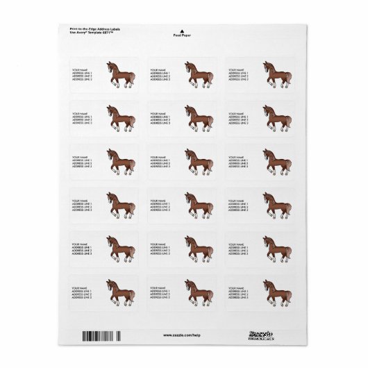 Chestnut Cartoon draaipaard en aangepaste tekst Etiket (Full Sheet)