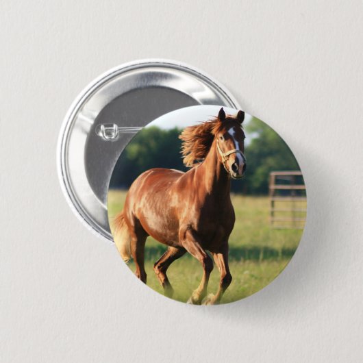 Chestnut Galloping Horse Button (Voorkant /achterkant)