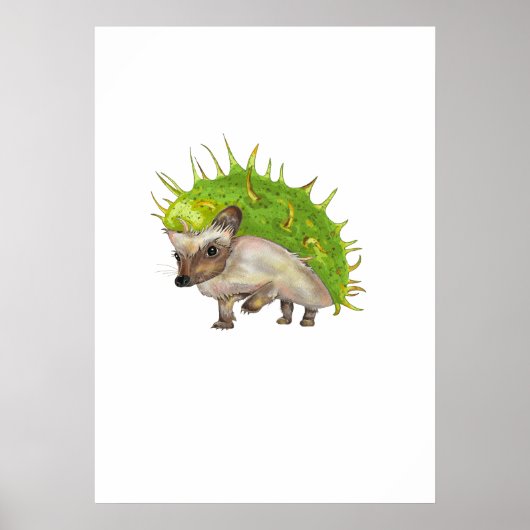 Chestnut Hedgehog Botanical Art Poster (Voorkant)