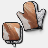 CHESTNUT HORSE COAT PATTERN OVENWANT & PANNENLAP SET (Voorkant / Achterkant)