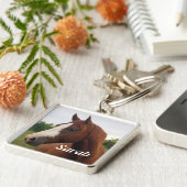 Chestnut Horse with Blaze Personalized Keychain (Zijkant)