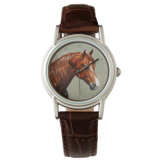 Chestnut Morgan Horse Horloge (Voorkant)