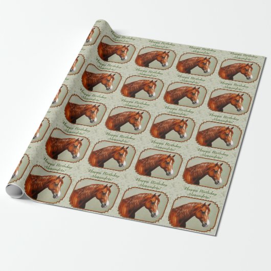 Chestnut Morgan Horse Sage Green Cadeaupapier (Uitgerold)
