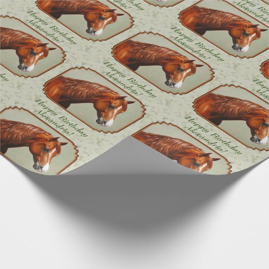 Chestnut Morgan Horse Sage Green Cadeaupapier (Hoek)