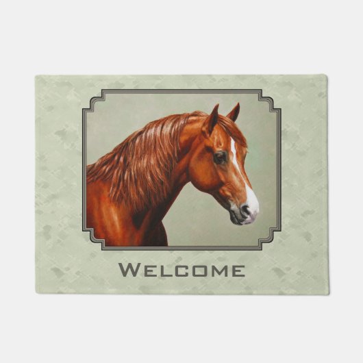 Chestnut Morgan Horse Sage Green Deurmat (Voorkant)