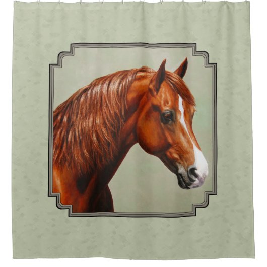 Chestnut Morgan Horse Sage Green Douchegordijn (Voorkant)