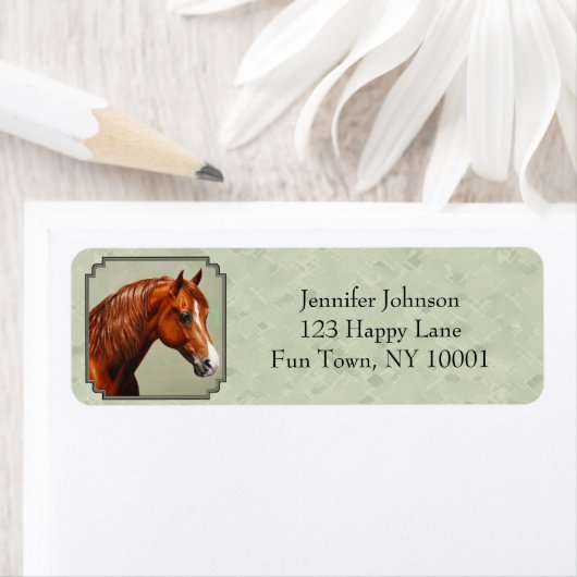 Chestnut Morgan Horse Sage Green Etiket (Insitu)