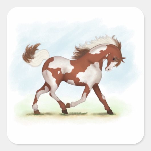 Chestnut Overo Skewbald Horse Vierkante Sticker (Voorkant)