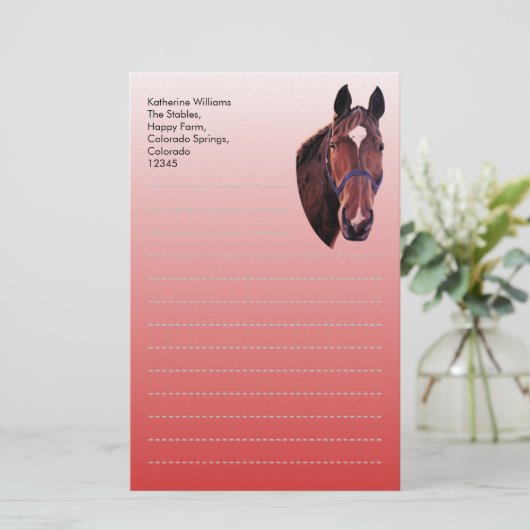 Chestnut Paard Briefpapier (Staand voorkant)