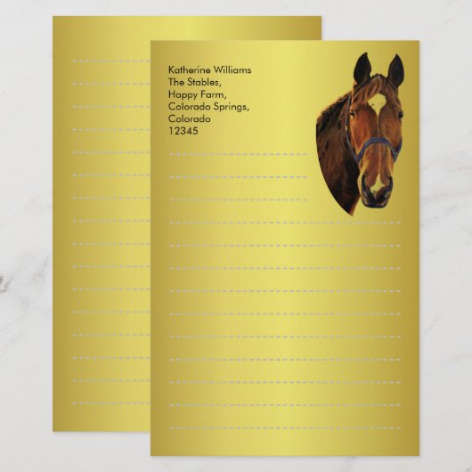 Chestnut Paard Briefpapier (Voorkant / Achterkant)