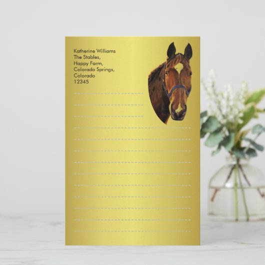 Chestnut Paard Briefpapier (Staand voorkant)