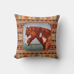Chestnut Pinto Horse Southwest Indian Design Kussen