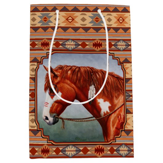 Chestnut Pinto Horse Southwest Indian Design Medium Cadeauzakje (Voorkant)