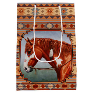 Chestnut Pinto Horse Southwest Indian Design Medium Cadeauzakje