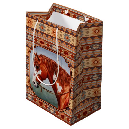 Chestnut Pinto Horse Southwest Indian Design Medium Cadeauzakje (Achterkant Gekanteld)
