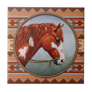 Chestnut Pinto Horse Southwest Indian Design Tegeltje
