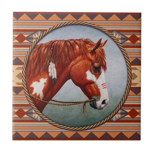 Chestnut Pinto Horse Southwest Indian Design Tegeltje (Voorkant)