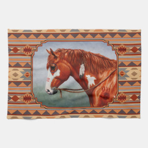 Chestnut Pinto Horse Southwest Indian Design Theedoek