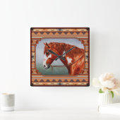Chestnut Pinto Horse Southwest Indian Design Vierkante Klok (Huis)