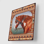 Chestnut Pinto Horse Southwest Indian Design Vierkante Klok (Hoek)