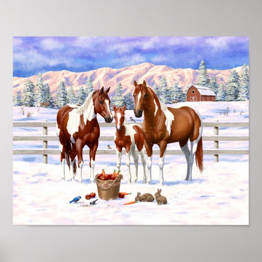 Chestnut Pinto Sorrel Paint Quarter Hors Winter Poster (Voorkant)