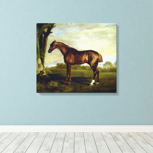 Chestnut Racehorse in a Landscape (George Stubbs) Canvas Afdruk (Insitu (Houten vloer))