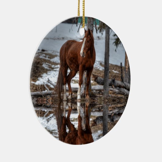 Chestnut Ranch Horse and Pond Reflection Keramisch Ornament (Rechts)