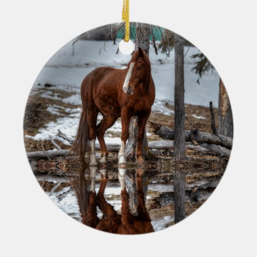 Chestnut Ranch Horse and Pond Reflection Keramisch Ornament (Achterkant)