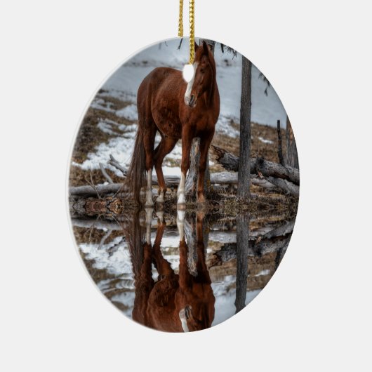 Chestnut Ranch Horse and Pond Reflection Keramisch Ornament (Rechts)