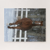 Chestnut Trakehner Stallion in de sneeuw Legpuzzel (Horizontaal)