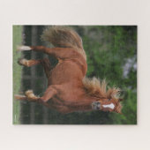 Chestnut Welsh Pony Mane en Tail stromend Legpuzzel (Horizontaal)