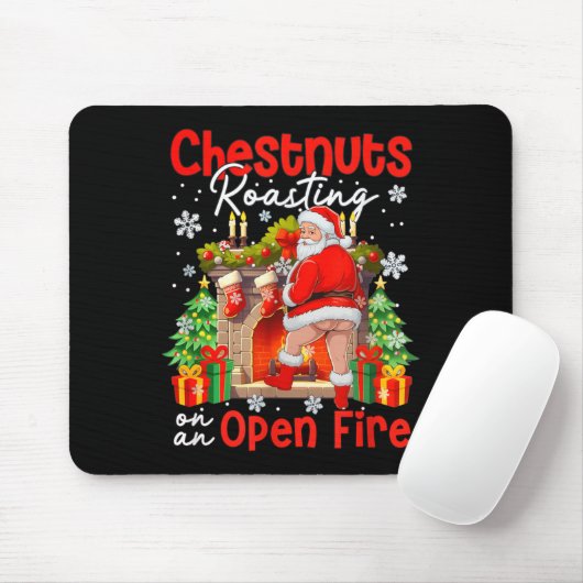 Chestnuts Roasting On An Open Fire Funny Santa  Muismat (Met muis)
