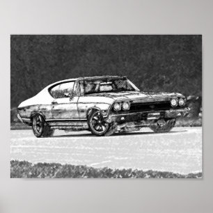 Chevelle Pencil Schets 1968 Poster