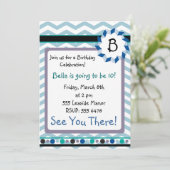 Cheveron Monogram kaart met blauw, blauwgroen, gri (Staand voorkant)