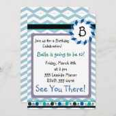 Cheveron Monogram kaart met blauw, blauwgroen, gri (Voorkant / Achterkant)