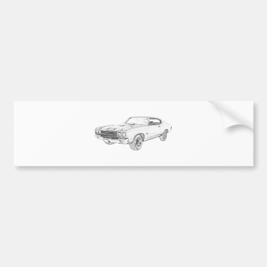 Chevrolet Chevelle Drawing Black and White 1970 Bumpersticker (Voorkant)
