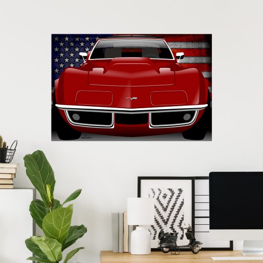 Chevrolet Corvette C3 rood Poster (Thuiskantoor)