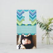 Chevron 1e verjaardag Dank je wel foto-kaartje Bedankkaart (Staand voorkant)