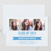 Chevron 3 Foto Afstuderen Uitnodiging - Blauw (Voorkant / Achterkant)