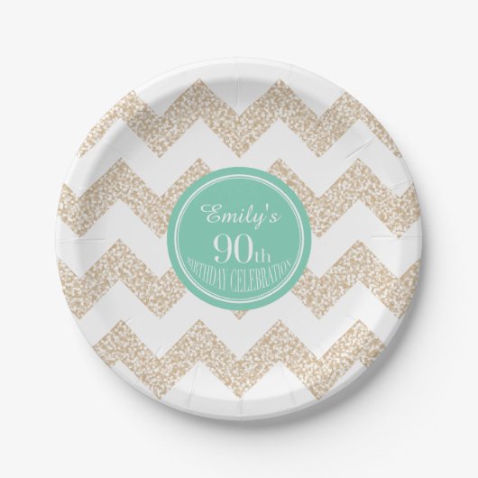 Chevron 90th Birthday Paper Bord Kies kleur (Voorkant)