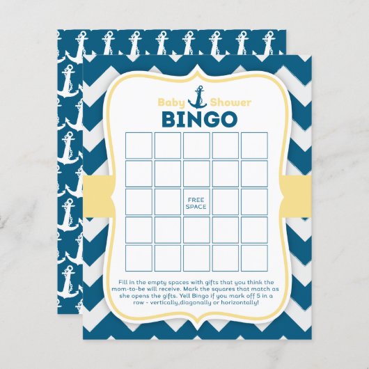 Chevron Anchor Nautical Baby Bingo Kaart (Voorkant / Achterkant)