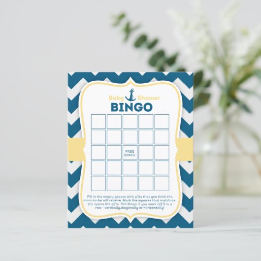 Chevron Anchor Nautical Baby Bingo Kaart (Staand voorkant)