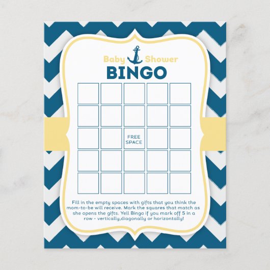 Chevron Anchor Nautical Baby Bingo Kaart (Voorkant)