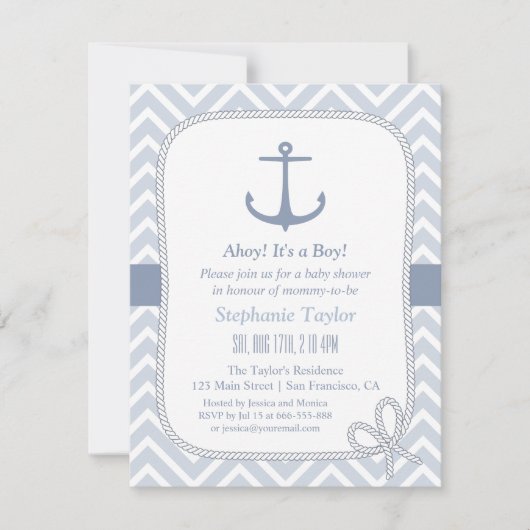 Chevron Anchor Nautical Baby Shower Invitaties Kaart (Voorkant)