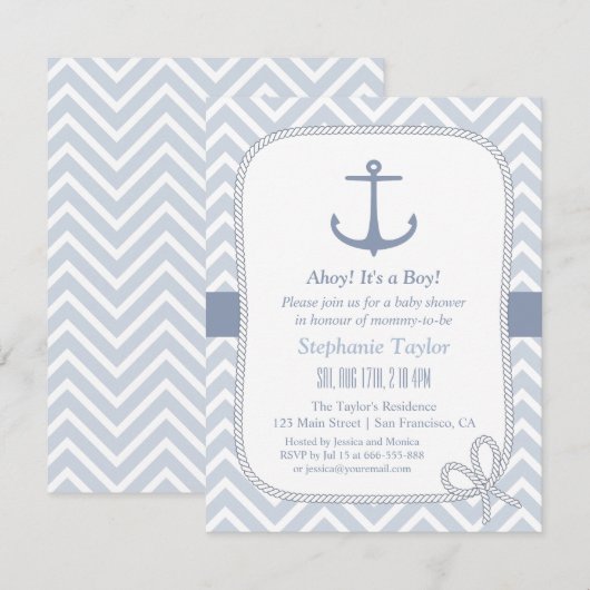 Chevron Anchor Nautical Baby Shower Invitaties Kaart (Voorkant / Achterkant)