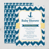 Chevron Anchor Nautical Baby Shower Invitaties Kaart (Voorkant / Achterkant)