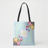 Chevron and Flowers Monogrammed Tote Bag (Voorkant)