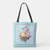 Chevron and Flowers Monogrammed Tote Bag (Achterkant)