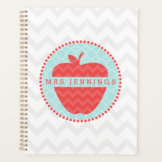 Chevron Apple Quatrefoil Aangepersonaliseerde lera Planner (Voorkant)